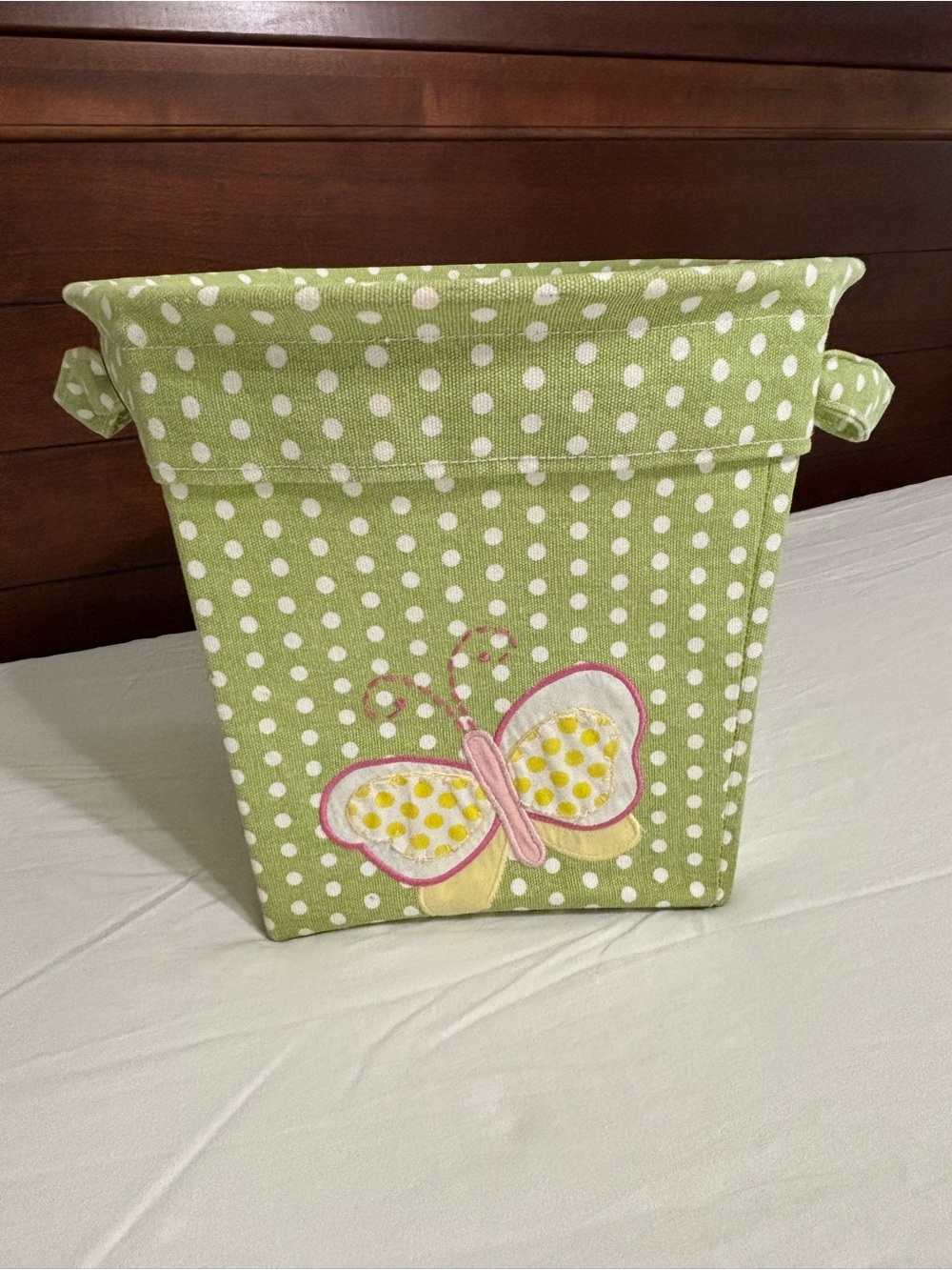 Pottery Barn Kids Green Polka Dot Butterfly Fabric Storage Bin